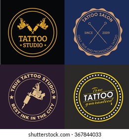 Set of logos with a tattoo machines, ink and needles for a salon, studio or the artist. Vector illustration.