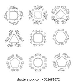 Set of logos template flourishes calligraphic elegant ornament lines. Hand drawn emblem abstract template, elegant linear frame, outline elegant calligraphic monogram