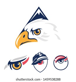 Set of logos templates with eagle head and eyes. Vector illustration