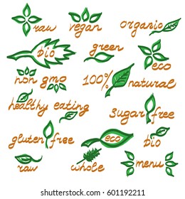 Set of logos with text and eco bio natural food 