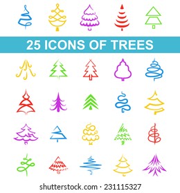 set of logos of the trees, stylized Christmas trees