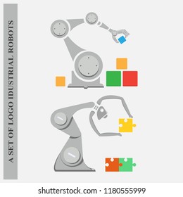 Set of logos from two industrial robots on a white background. Vector illustration for graphic design