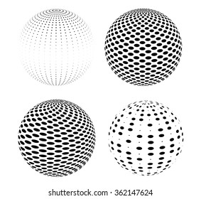 Set of Logos . Vector  Globes .  spheres with Halftone Dots . 