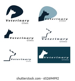 Set of logos for vet clinic with the silhouette of a dog


