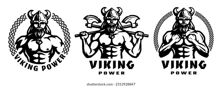 Set of logos with viking warrior.