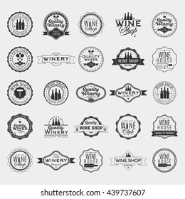 Set of logos for its wine business. Shop, wine cellar, quality label, wine tasting, wine list or event. Vintage and elegant style. Vector