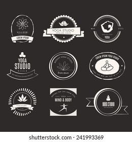 Set of logos for yoga studio or meditation class. Modern fitness badges collection made in vector. Yoga vector logotype template. Healthcare, sport, fitness, spa logo design elements. 