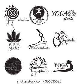 set of logos for yoga studio or meditation class. Modern fitness badges collection made in vector. Healthcare, sport, fitness, spa logo design elements.Vector yoga illustration.