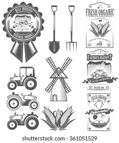 A set of logos,labels, stamps, badges for organic food. Vector illustration of Healthy food. collection of symbols for farm, ranch
