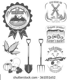 A set of logos,labels, stamps, badges for organic food. Vector illustration of Healthy food. collection of symbols for farm, ranch