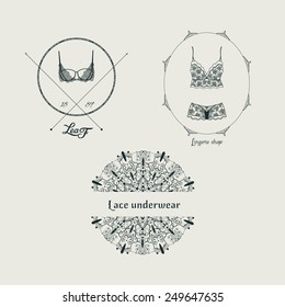 Set Of Logotype With Female Underwear. Lingerie Logo.