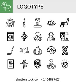 Set of logotype icons such as Lion, Devil, Electric toothbrush, Cobra, Lotus flower, Hockey stick, Atlas, Abstract, Octopus, Butcher, Q a, Dove, Sippy cup, Nautilus , logotype