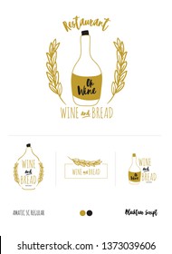 Set logotype for restaurant and cafe menu design. Vector logo template. Food icon, sweets, drinks, fast food with trendy lettering. Scandinavian illustration in simple black and white line style.