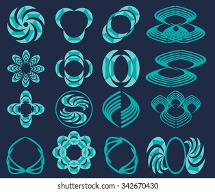 Set of logotype shapes in modern green shade. Simple geometric shapes useful as decorative element for natural products, cosmetics, vector eps 10
