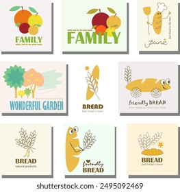 A set of logotypes for bakery and family club in pastel colors.