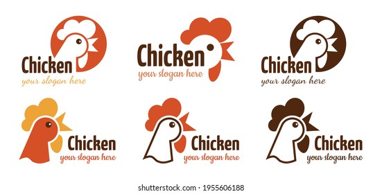 Set of logotypes. Chicken logo in different design. Vector print illustration