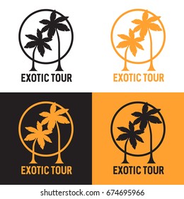 Set of logotypes with the coast, sea and palms. Flat vector image.