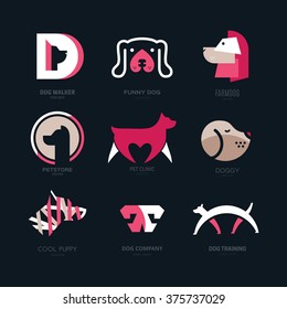 Set of logotypes with dogs. Dog logo collection. Logotype for vet clinic, pet shop, dog training or dog shelter. Set of dog related logo designs. Editable design element for your company. 
