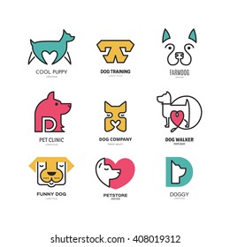 Set of logotypes with dogs. Dog logo collection. Logotype for vet clinic, pet shop, dog training or dog shelter. Set of dog related logo designs. 