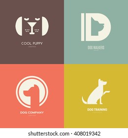 Set of logotypes with dogs. Dog logo collection. Logotype for vet clinic, pet shop, dog training or dog shelter. Set of dog related logo designs. Editable design element for your company.