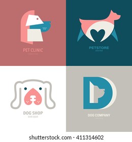 Set of logotypes with dogs. Dog logo collection. Logotype for vet clinic, pet shop, dog training or dog shelter. Set of dog related logo designs. Editable design element for your company. 