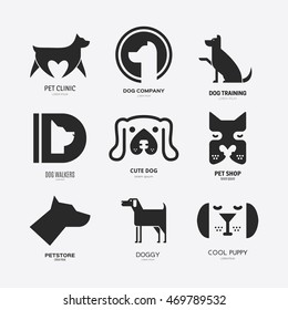 Set of logotypes with dogs. Dog logo collection. Logotype for vet clinic, pet shop, dog training or dog shelter. Set of dog related logo designs. Editable design element for your company. 
