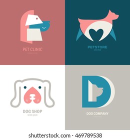 Set of logotypes with dogs. Dog logo collection. Logotype for vet clinic, pet shop, dog training or dog shelter. Set of dog related logo designs. Editable design element for your company.
