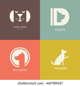 Set of logotypes with dogs. Dog logo collection. Logotype for vet clinic, pet shop, dog training or dog shelter. Set of dog related logo designs. Editable design element for your company. 
