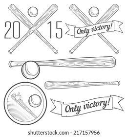 Set of logotypes and elements with baseball bat