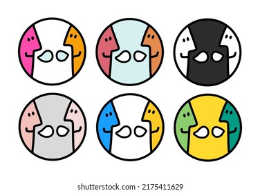 Set of logotypes icon two people talking speaking language club in cartoon doodle style hand drawn vibnrat colors black white