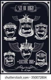 Set of logotypes  modern and fashionable self-balancing electric scooters, bicycles for rent  and city life 