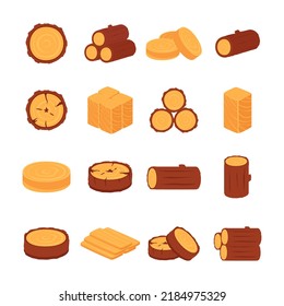 Set logs industrial wood scraps for industry isolated collection