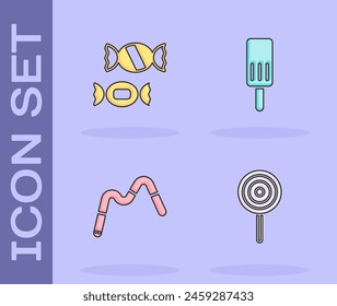 Conjunto Lollipop, Caramelo, Gominolas de gelatina de caramelo y Icono de helado. Vector