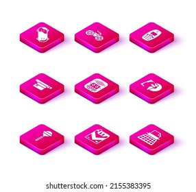 Set Lollipop, Cigarettes pack box, Waist bag of banana, Cassette tape player, Retro typewriter, Vinyl disk, Old mobile phone and Gamepad icon. Vector