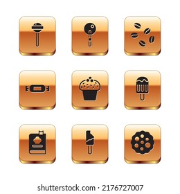 Set Lollipop, Cookbook, Ice cream, Cake, Candy, Coffee beans, Cookie or biscuit and  icon. Vector