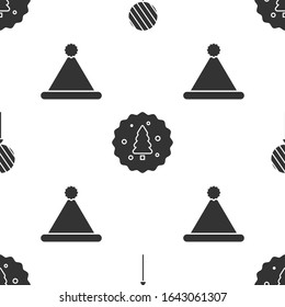 Set Lollipop, Cookie or biscuit with chocolate and Christmas Santa Claus hat on seamless pattern. Vector