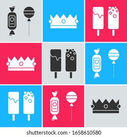 Set Lollipop , Crown  and Ice cream  icon. Vector