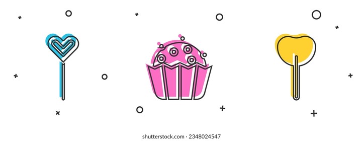 Set Lollipop, Cupcake and  icon. Vector