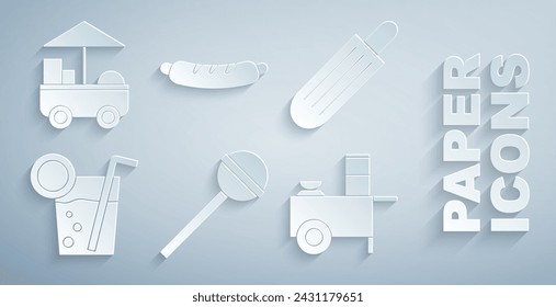 Set Lollipop, French hot dog, Cocktail, Fast street food cart, Hotdog sandwich and  icon. Vector