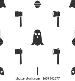 Set Lollipop , Ghost  and Wooden axe  on seamless pattern. Vector