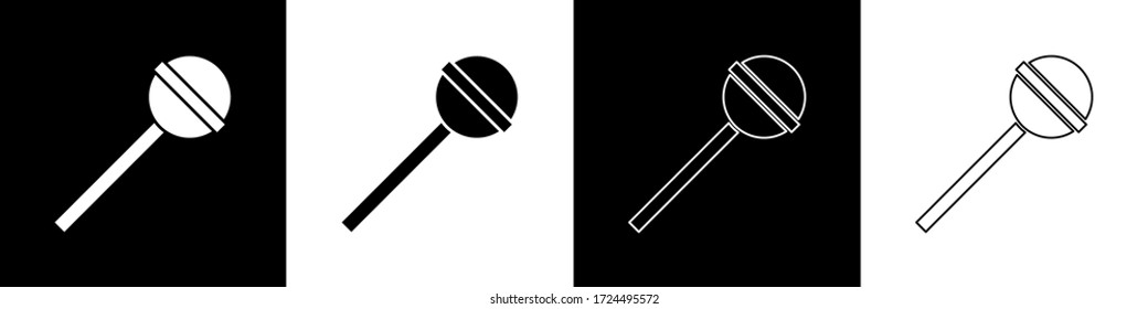 Set Lollipop icon isolated on black and white background. Food, delicious symbol.  Vector Illustration