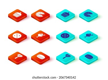 Set Lollipop, Macaron cookie, Cookie or biscuit, Ice cream in bowl, Homemade pie and Cake icon. Vector