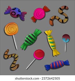 Set of lollipops and Halloween Candy, for flash card, sticker, background, and other. A simple vector design.