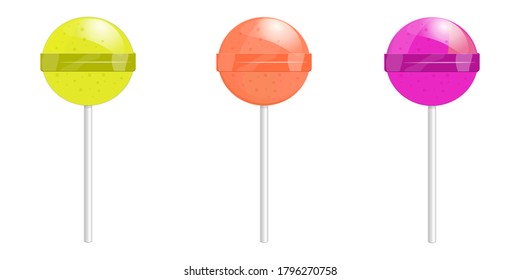 A set of lollipops isolated on a white background. The candy is voluminous in a cartoon style with highlights and light. Use to illustrate desserts and sweets for children.