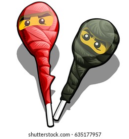 A set of lollipops in ninja style isolated on white background. Vector cartoon close-up illustration.