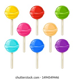 set of lollipops in various different color and flavor, vector illustration