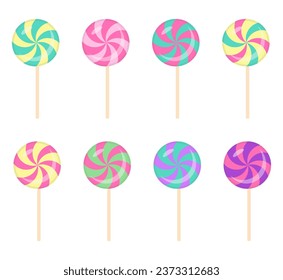 Set of lollipops.Colorful pastel collection of candy.Sweets confection cute vector illustration.For Christmas new year and all occasion.