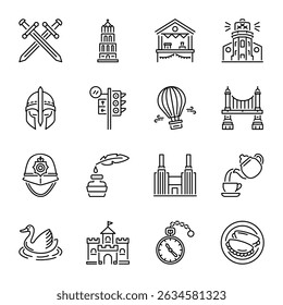 Set of London Artwork Linear Style Icons 

