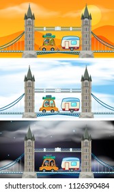 Set of London bridge scenes illustration