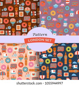 set of  London childish vector seamless patterns